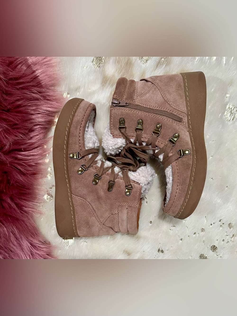 Zodiac Faux Shearling lined Bootie Suede Brown Winter Boots